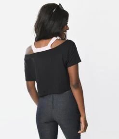 Black & Pink Hearts Rina Top -Pleaser Clothing Store black pink hearts rina top 693500