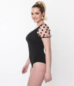 Black & Pink Polka Dot Ailani Bodysuit -Pleaser Clothing Store black pink polka dot ailani bodysuit 731876