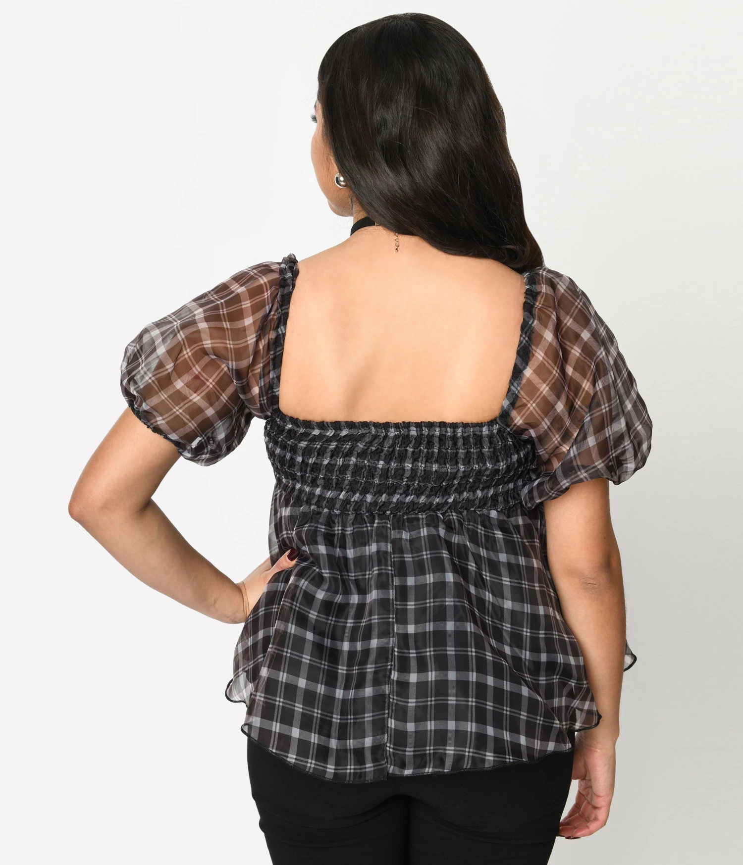 Black Plaid Babydoll Blouse 3 Black Plaid Babydoll Blouse - Image 3