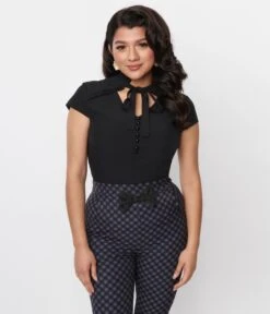 Black Pleated Tie Top 8 Black Pleated Tie Top -Pleaser Clothing Store black pleated tie top 125569