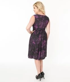 Black & Purple Celestial Swing Dress -Pleaser Clothing Store black purple celestial swing dress 324980