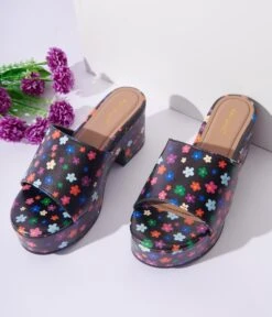 Black & Rainbow Floral Mule -Pleaser Clothing Store black rainbow floral mule 605779