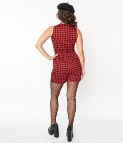 Black & Red Buffalo Check Romper -Pleaser Clothing Store black red buffalo check romper 389216
