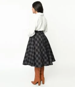 Black & Red Check Plaid Swing Skirt -Pleaser Clothing Store black red check plaid swing skirt 891065