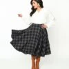 Black & Red Check Plaid Swing Skirt