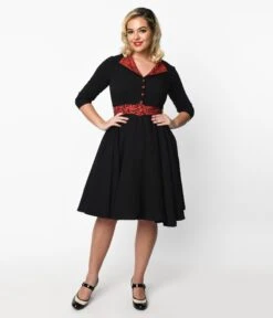 Black & Red Leopard Accent Lynette Swing Dress -Pleaser Clothing Store black red leopard accent lynette swing dress 150695