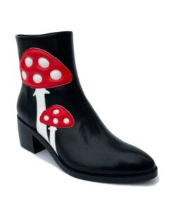 Black & Red Mushroom Leatherette Ankle Boots