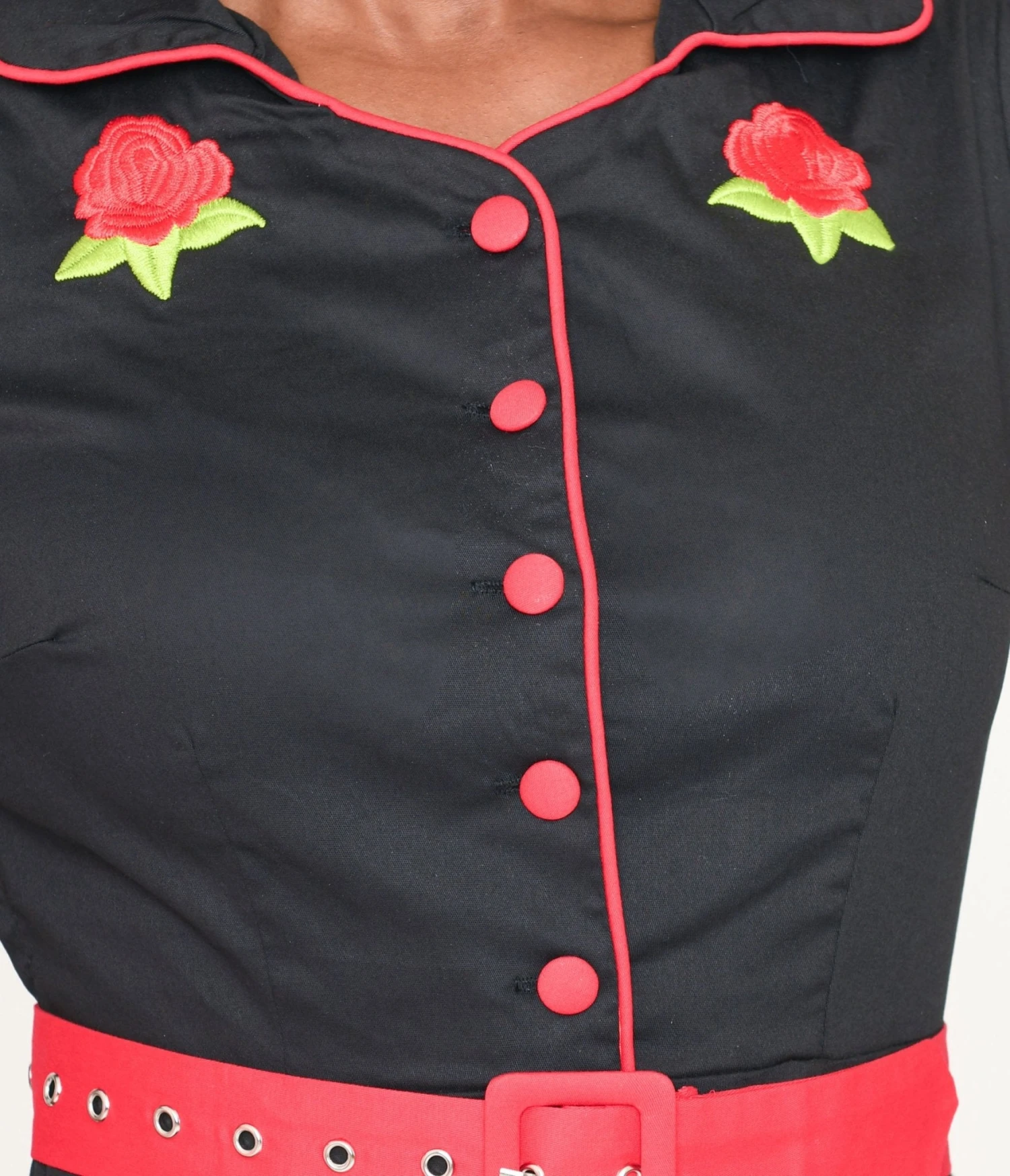 Black & Red Trim Embroidered Sherry Swing Dress 2 Black & Red Trim Embroidered Sherry Swing Dress - Image 2