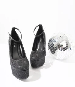 Black Rhinestone Platform Pumps