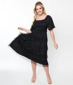 Black Ruffled Tiered Midi Dress -Pleaser Clothing Store black ruffled tiered midi dress 339771