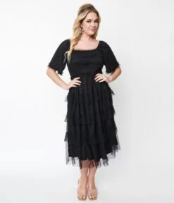Black Ruffled Tiered Midi Dress -Pleaser Clothing Store black ruffled tiered midi dress 376302