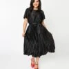 Black Satin Pleated Midi Dress