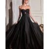 Cinderella Divine Black Satin Strapless Keyhole Evening Gown