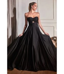 Cinderella Divine Black Satin Strapless Keyhole Evening Gown