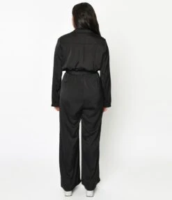 Black Satin Tie Waist Jumpsuit -Pleaser Clothing Store black satin tie waist jumpsuit 500685