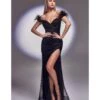 Cinderella Divine Black Sequin & Feather Old Hollywood Glamour Prom Dress