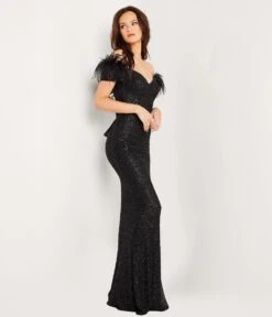 Jovani Black Sequin & Feather Sheath Prom Gown -Pleaser Clothing Store black sequin feather sheath prom gown 526271