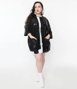 Black Sequin Glitter Cardigan -Pleaser Clothing Store black sequin glitter cardigan 672252