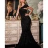 Cinderella Divine Black Sequin One Shoulder Mermaid Prom Gown