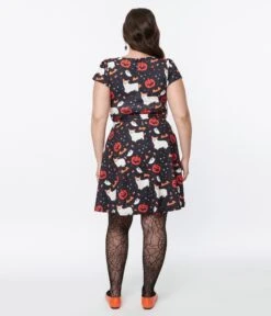 Black & Spooky Ghost Dog Flare Dress -Pleaser Clothing Store black spooky ghost dog flare dress 498317