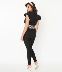 Black & Striped Contrast Showtime Pants -Pleaser Clothing Store black striped contrast showtime pants 807730