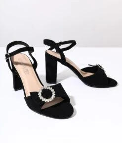 Black Suede & Silver Rhinestone Peep Toe Heels -Pleaser Clothing Store black suede silver rhinestone peep toe heels 500463