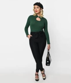 Black Tie Waist Cigarette Pants