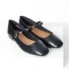 Black Vinyl Leatherette Mary Jane Flats