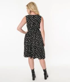 Black & White Celestial Print Flare Dress -Pleaser Clothing Store black white celestial print flare dress 339075