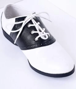 PLEASER Black & White Classic Lace Up Saddle Shoes -Pleaser Clothing Store black white classic lace up saddle shoes 240266