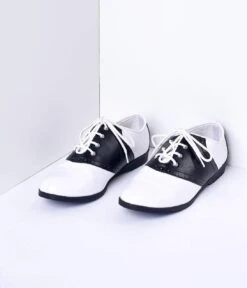 PLEASER Black & White Classic Lace Up Saddle Shoes -Pleaser Clothing Store black white classic lace up saddle shoes 469568