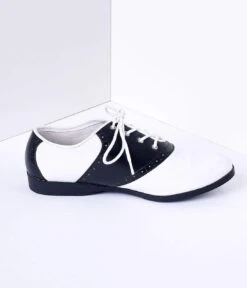 PLEASER Black & White Classic Lace Up Saddle Shoes -Pleaser Clothing Store black white classic lace up saddle shoes 818893
