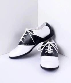 PLEASER Black & White Classic Lace Up Saddle Shoes