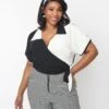 Black & White Colorblock Bowler Wrap Top