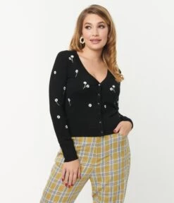 Black & White Daisy Cardigan -Pleaser Clothing Store black white daisy cardigan 980441