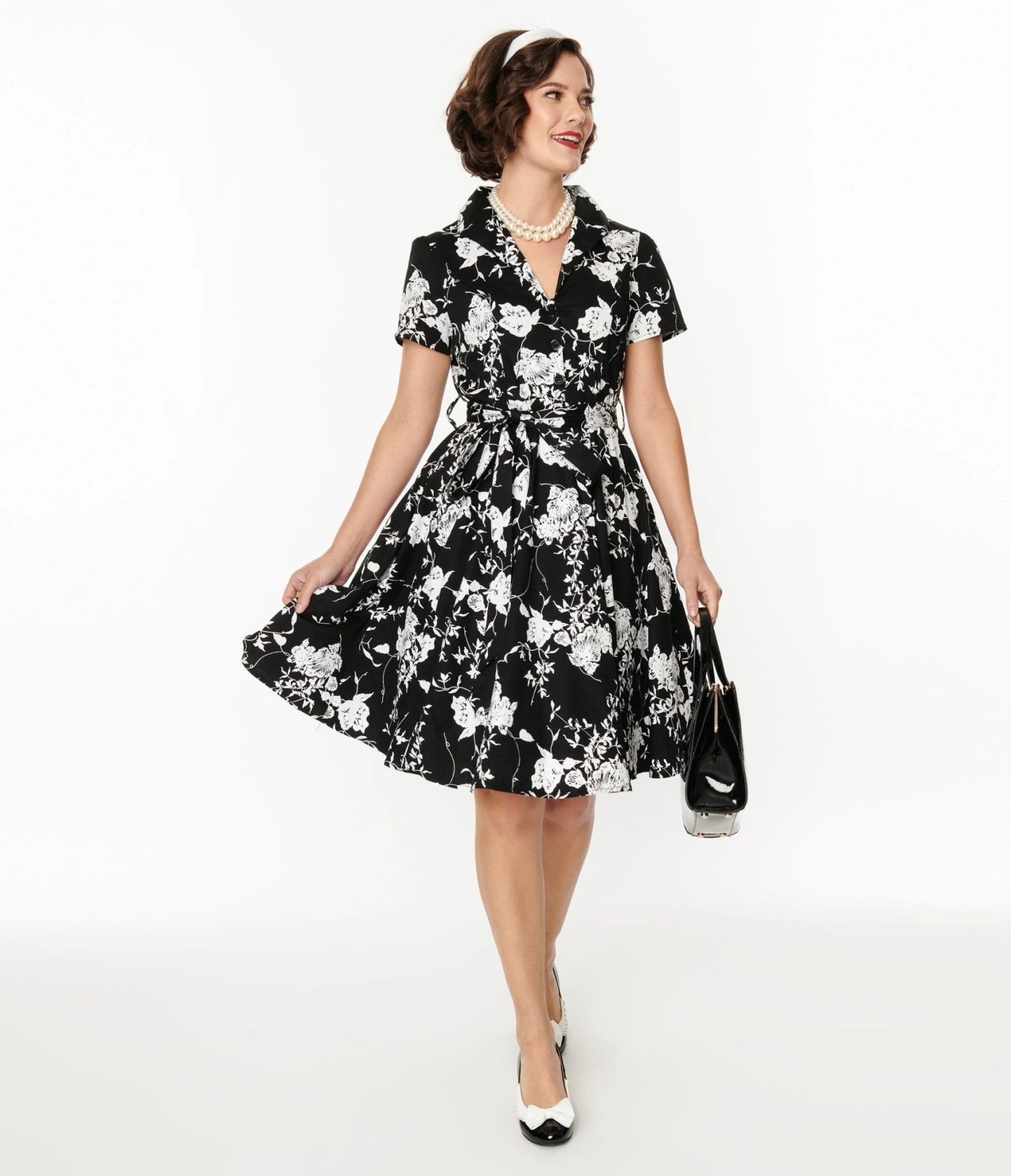 Black & White Floral Swing Shirt Dress 1 Black & White Floral Swing Shirt Dress