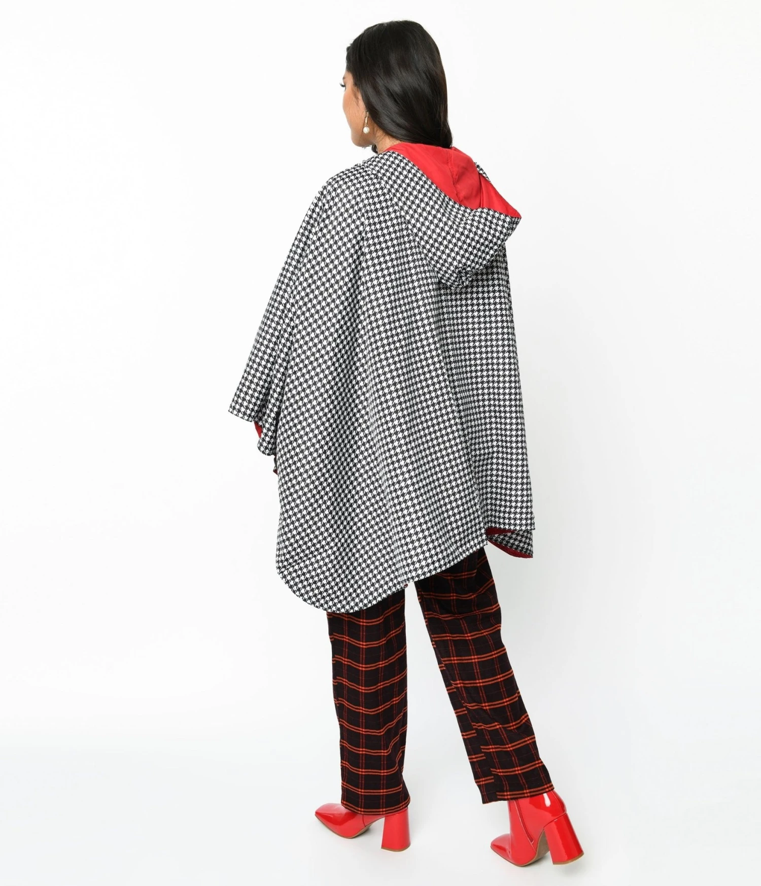 Black & White Houndstooth Hooded Cape Coat 3 Black & White Houndstooth Hooded Cape Coat - Image 3