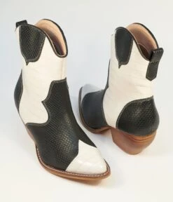 Black & White Leatherette Cowboy Boots -Pleaser Clothing Store black white leatherette cowboy boots 429818