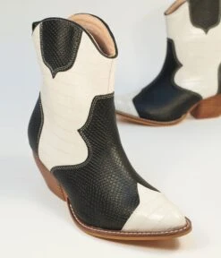 Black & White Leatherette Cowboy Boots -Pleaser Clothing Store black white leatherette cowboy boots 783756