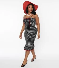 Black & White Polka Dot Peplum Wiggle Dress -Pleaser Clothing Store black white polka dot peplum wiggle dress 683212