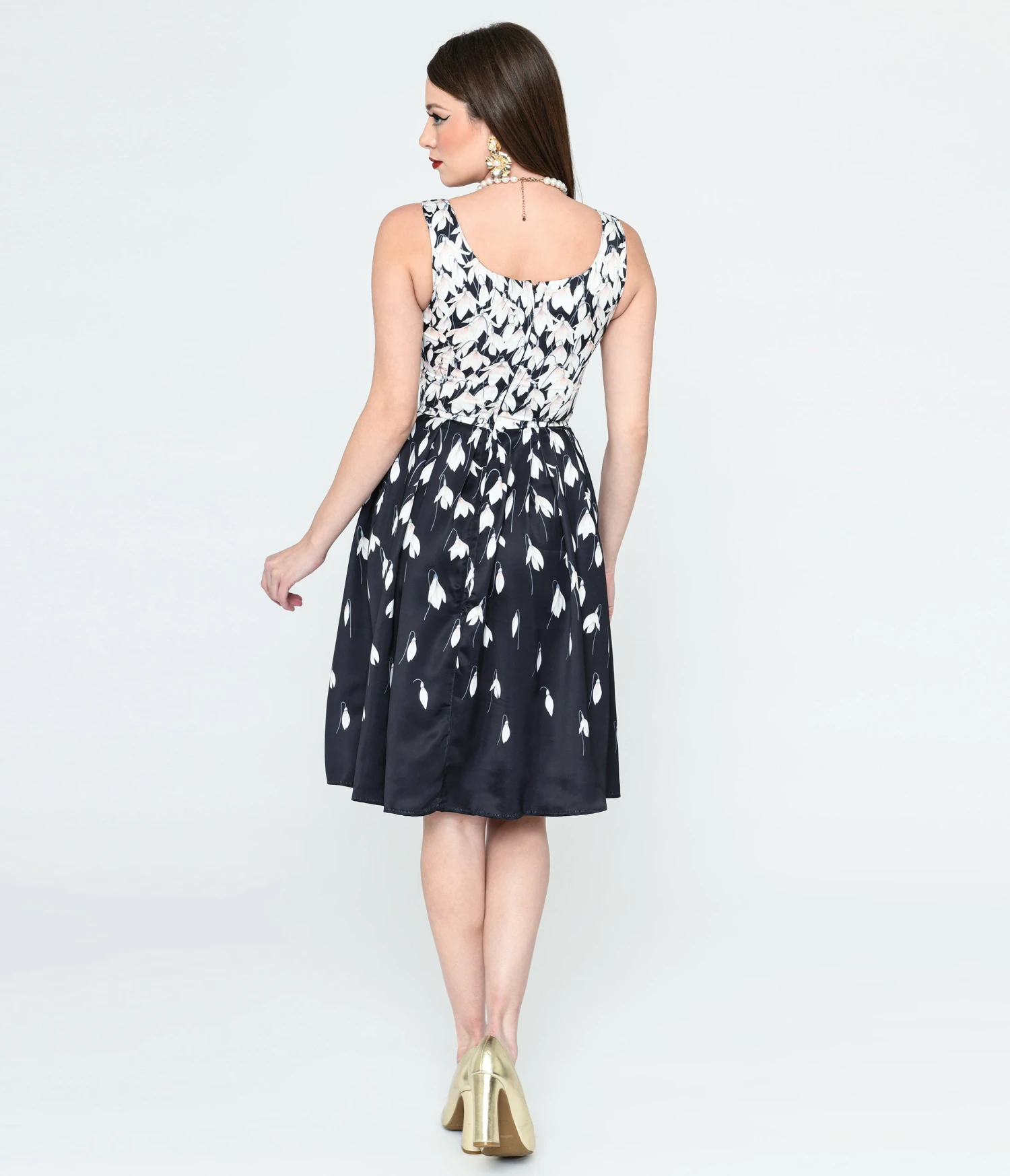 Black & White Snowdrop Floral Swing Dress 3 Black & White Snowdrop Floral Swing Dress - Image 3