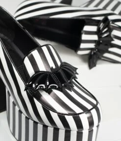 Black & White Stripe Vegan Leather Banshee Platform Heels -Pleaser Clothing Store black white stripe vegan leather banshee platform heels 575399