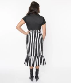 Black & White Stripe Veronica Midi Skirt -Pleaser Clothing Store black white stripe veronica midi skirt 165461