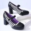 Black & White Stripe Web Leatherette Mary Jane Heels