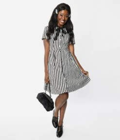 Black & White Striped Rockabilly Fit & Flare Dress