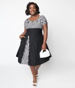 Black & White Striped Swing Dress -Pleaser Clothing Store black white striped swing dress 509867