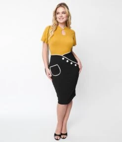 Black & White Trim Pencil Skirt 9 Black & White Trim Pencil Skirt -Pleaser Clothing Store black white trim pencil skirt 542761