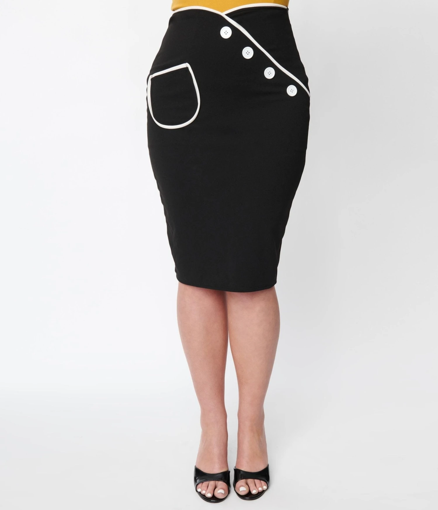 Black & White Trim Pencil Skirt 2 Black & White Trim Pencil Skirt - Image 2