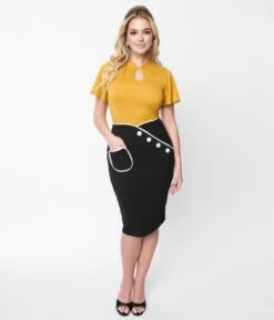 Black & White Trim Pencil Skirt