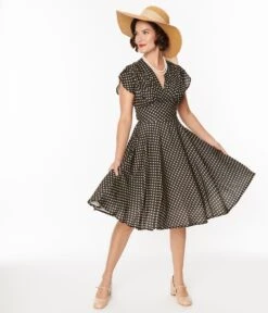 Black & Yellow Polka Dot Swing Dress